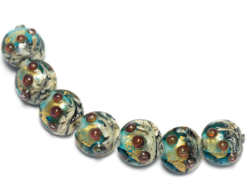 10409902 - Seven Aqua Treasure Lentil Beads