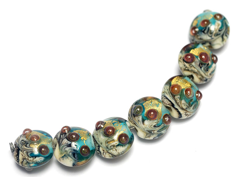 10409902 - Seven Aqua Treasure Lentil Beads