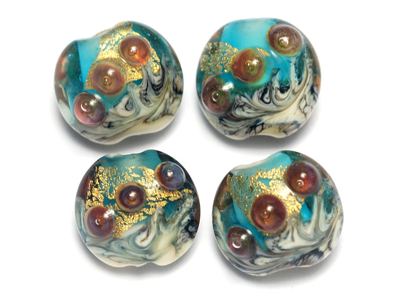 10409912 - Four Aqua Treasure Lentil Beads