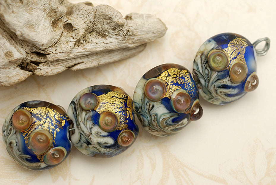 10410012 - Four Cobalt Treasure Lentil Beads