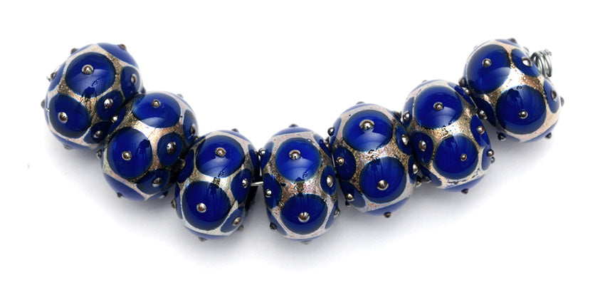 10410201 - Seven Cobalt w/Metal Dots Rondelle Beads