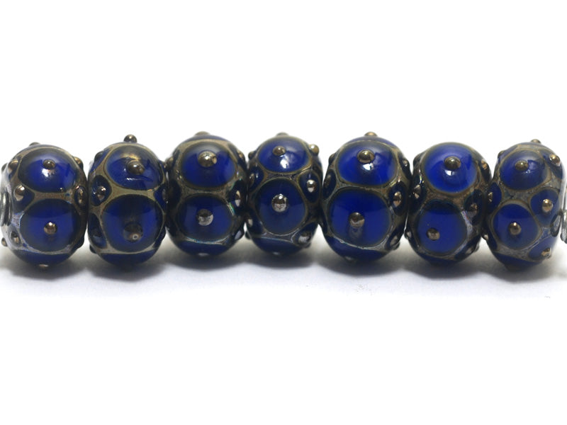 10410201 - Seven Cobalt w/Metal Dots Rondelle Beads