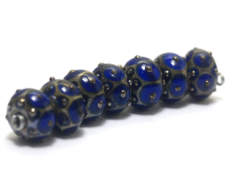 10410201 - Seven Cobalt w/Metal Dots Rondelle Beads