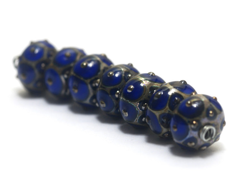 10410201 - Seven Cobalt w/Metal Dots Rondelle Beads