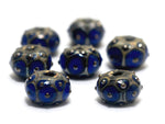 10410201 - Seven Cobalt w/Metal Dots Rondelle Beads