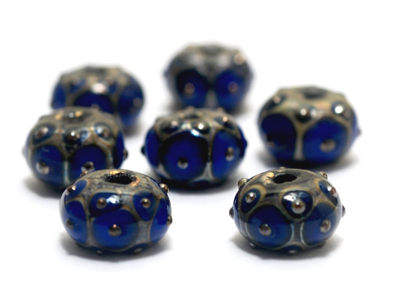 10410201 - Seven Cobalt w/Metal Dots Rondelle Beads