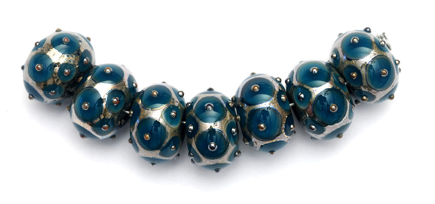 10410301 - Seven Teal w/Metal Dots Rondelle Beads