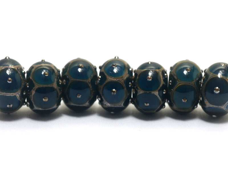 10410301 - Seven Teal w/Metal Dots Rondelle Beads