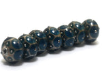 10410301 - Seven Teal w/Metal Dots Rondelle Beads