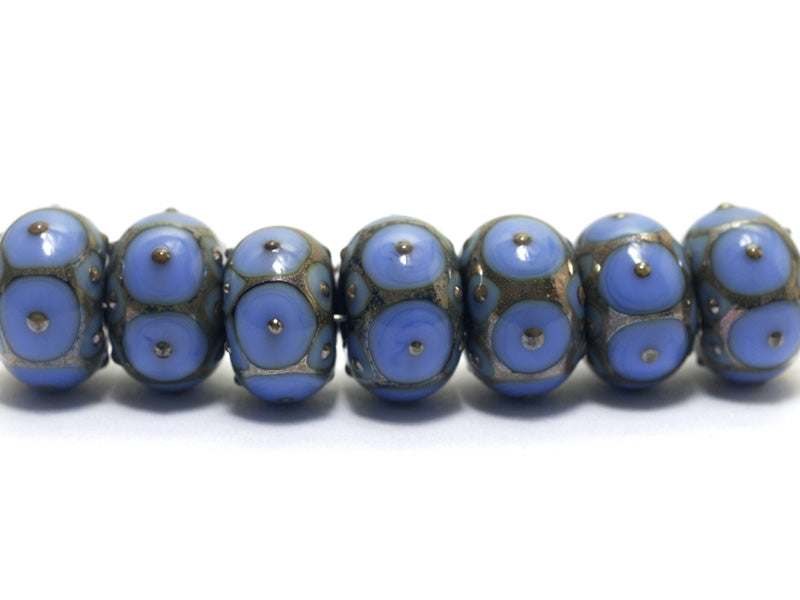 10410501 - Seven Periwinkle w//Metal Dots Rondelle Beads