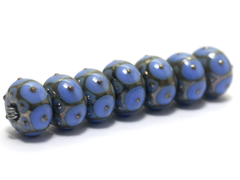 10410501 - Seven Periwinkle w//Metal Dots Rondelle Beads