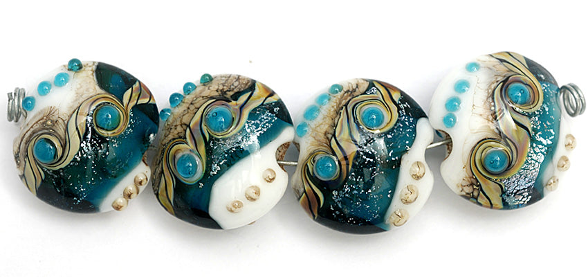 10410912 - Four Teal Stardust Lentil Beads
