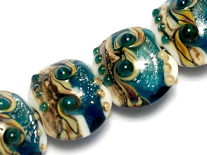 10410912 - Four Teal Stardust Lentil Beads