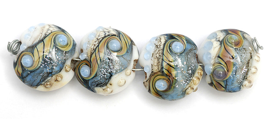 10411012 - Four Sweet Blue Stardust Lentil Beads