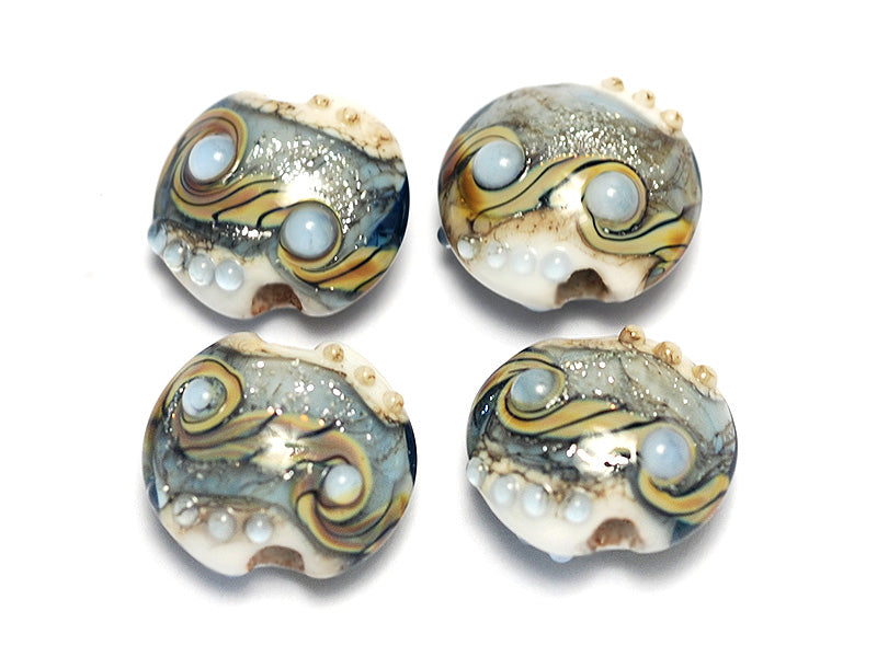 10411012 - Four Sweet Blue Stardust Lentil Beads