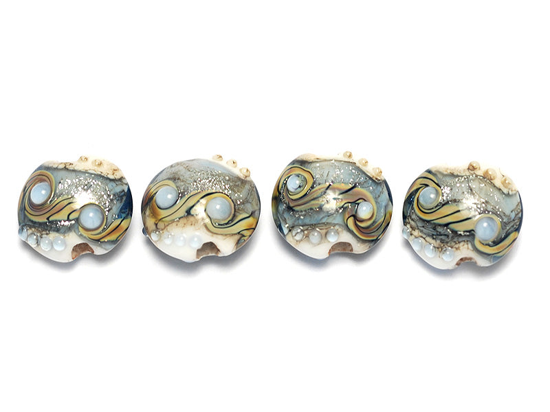 10411012 - Four Sweet Blue Stardust Lentil Beads