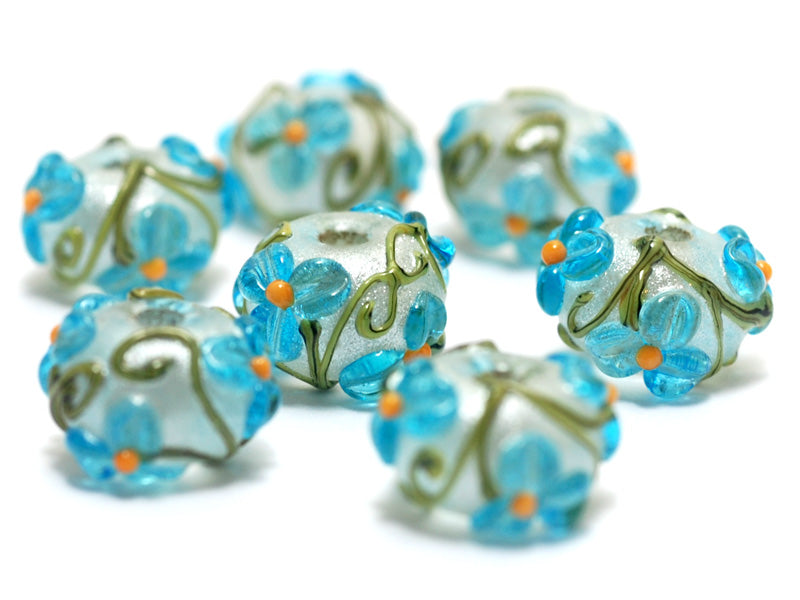 10411301 - Seven Maya Blue Flower Rondelle Beads