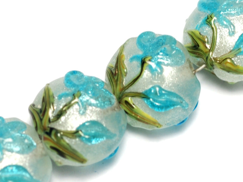 10411312 - Four Maya Blue Flower Lentil Beads