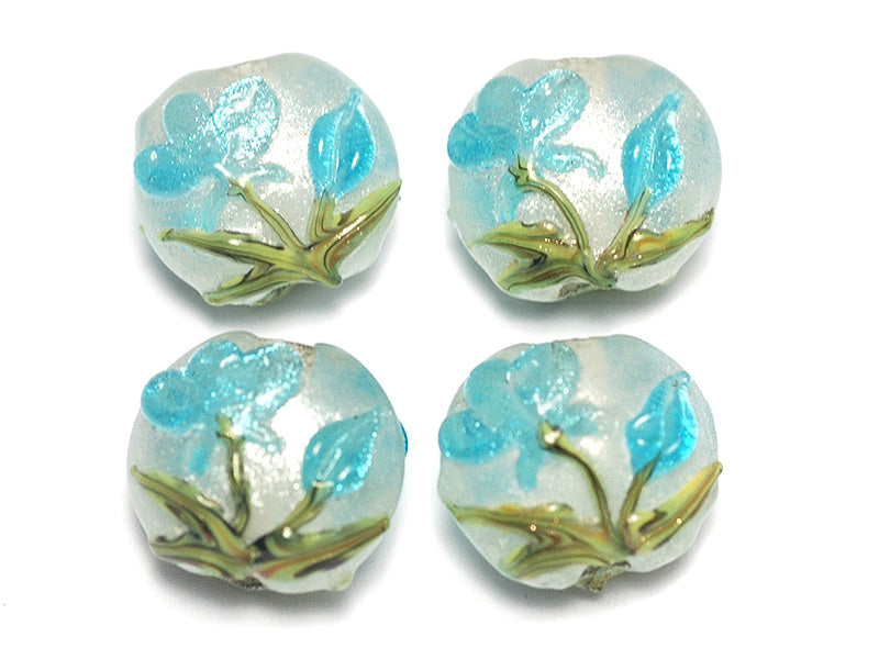 10411312 - Four Maya Blue Flower Lentil Beads