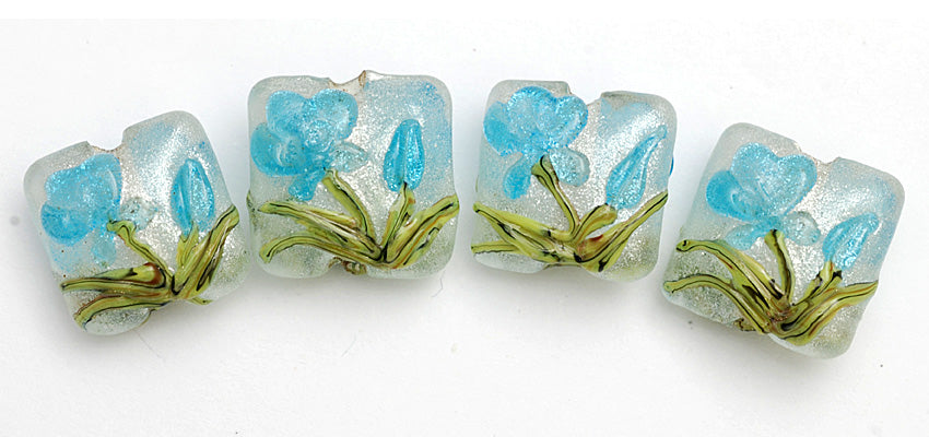 10411314 - Four Maya Blue Flower Pillow Beads
