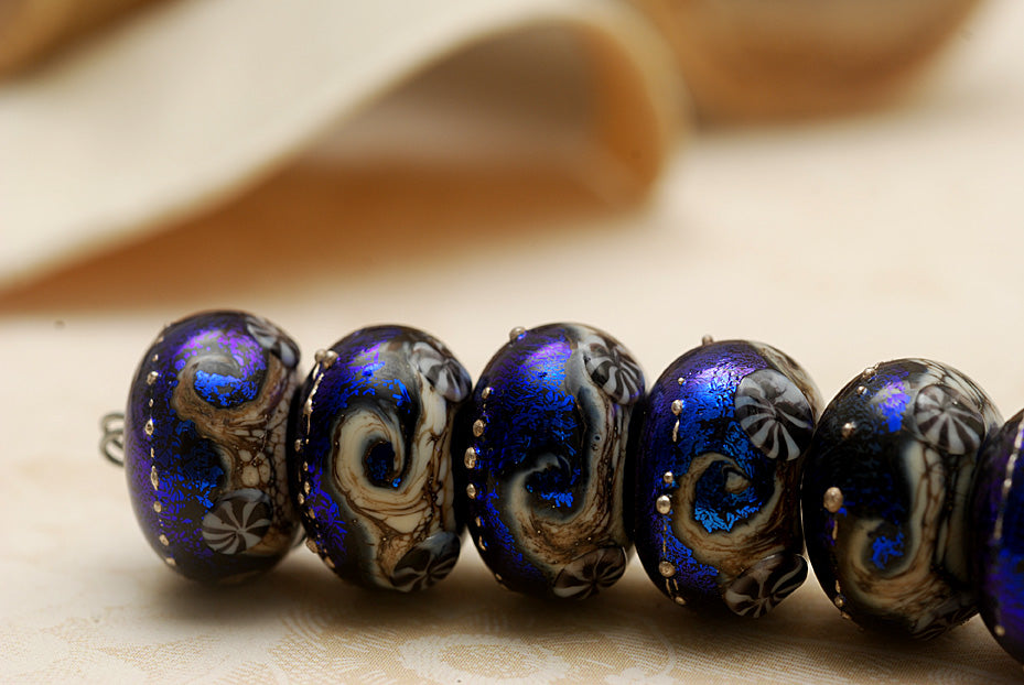 10411401 - Seven Cobalt Celestial Rondelle Beads
