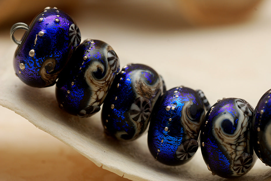 10411401 - Seven Cobalt Celestial Rondelle Beads