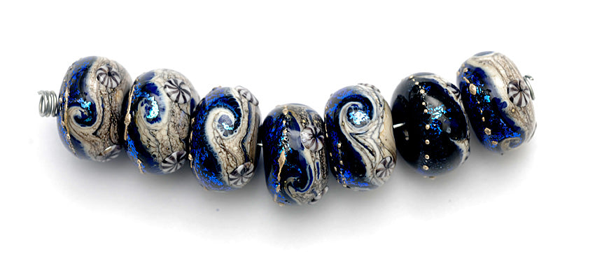 10411401 - Seven Cobalt Celestial Rondelle Beads