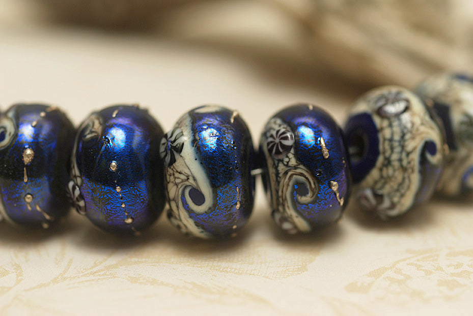10411401 - Seven Cobalt Celestial Rondelle Beads