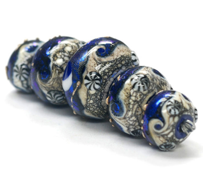 10411411 - Five Graduated Cobalt Celestial Rondelle Beads