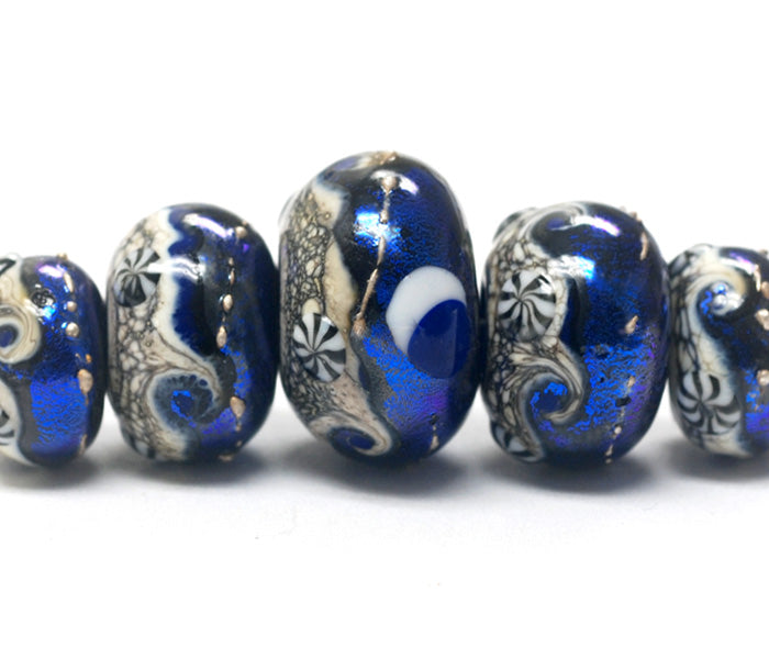 10411411 - Five Graduated Cobalt Celestial Rondelle Beads