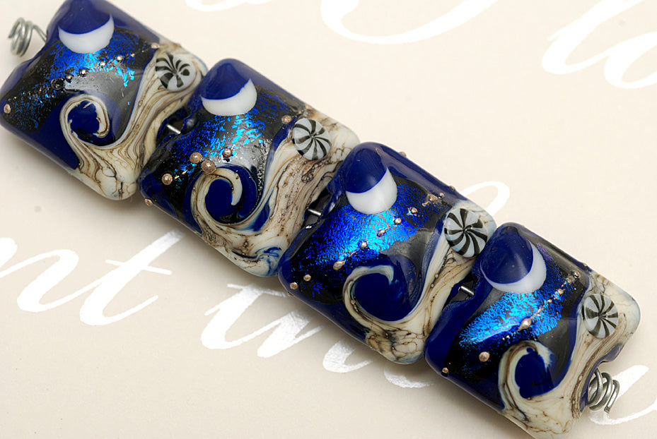 10411414 - Four Cobalt Celestial Pillow Beads