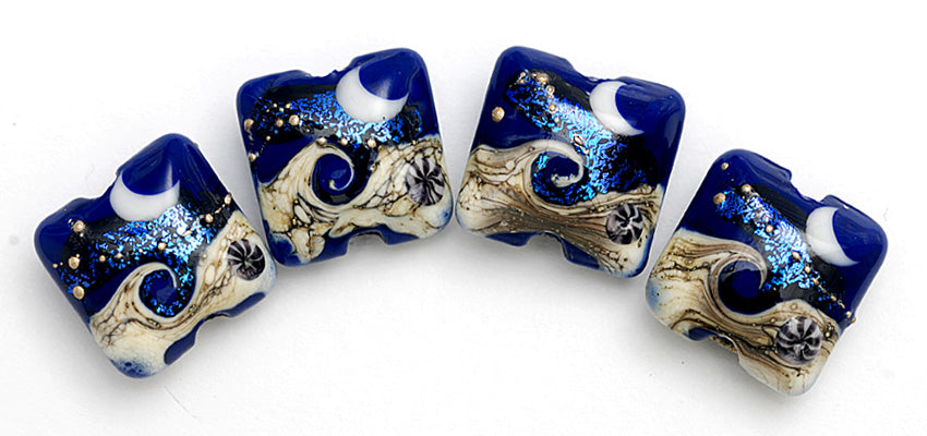 10411414 - Four Cobalt Celestial Pillow Beads