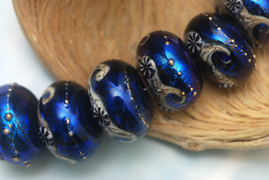 10411421 - Six Cobalt Celestial Rondelle Beads