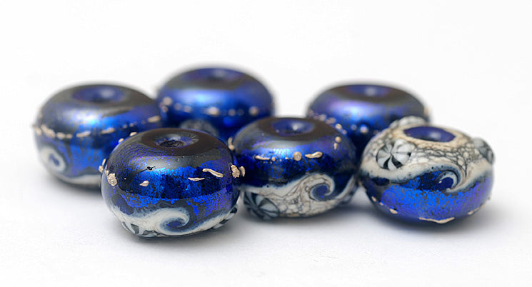 10411421 - Six Cobalt Celestial Rondelle Beads