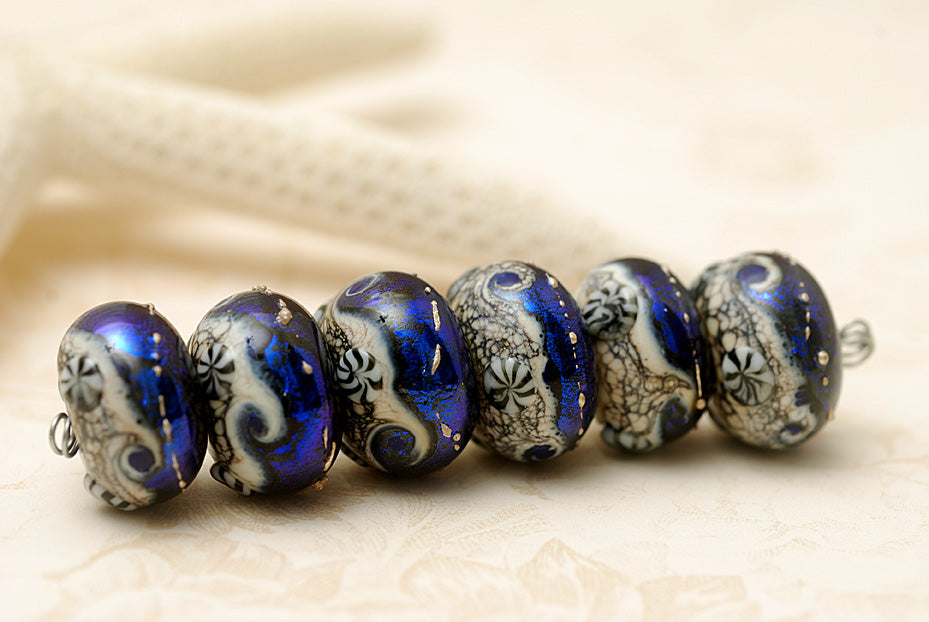 10411421 - Six Cobalt Celestial Rondelle Beads