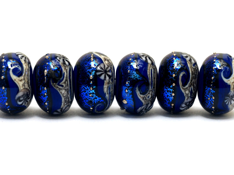 10411421 - Six Cobalt Celestial Rondelle Beads