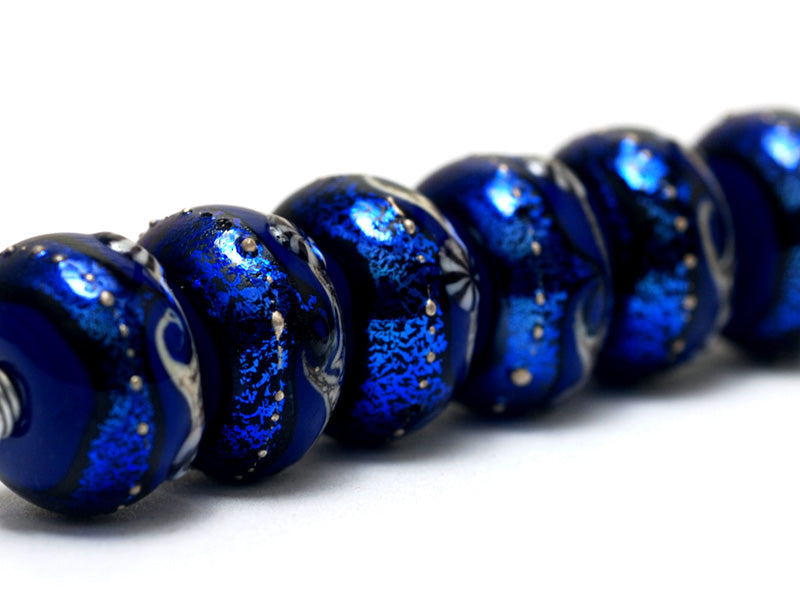 10411421 - Six Cobalt Celestial Rondelle Beads