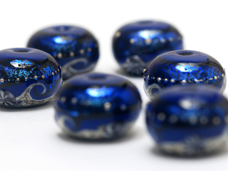 10411421 - Six Cobalt Celestial Rondelle Beads