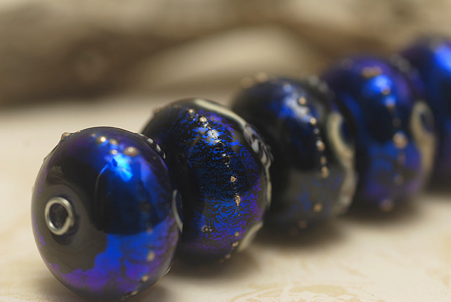 10411421 - Six Cobalt Celestial Rondelle Beads