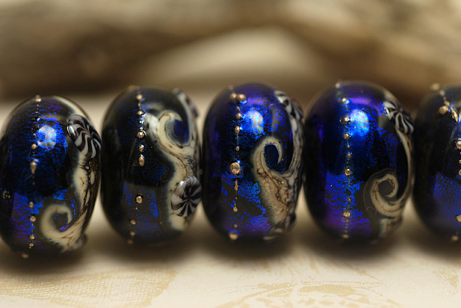 10411421 - Six Cobalt Celestial Rondelle Beads