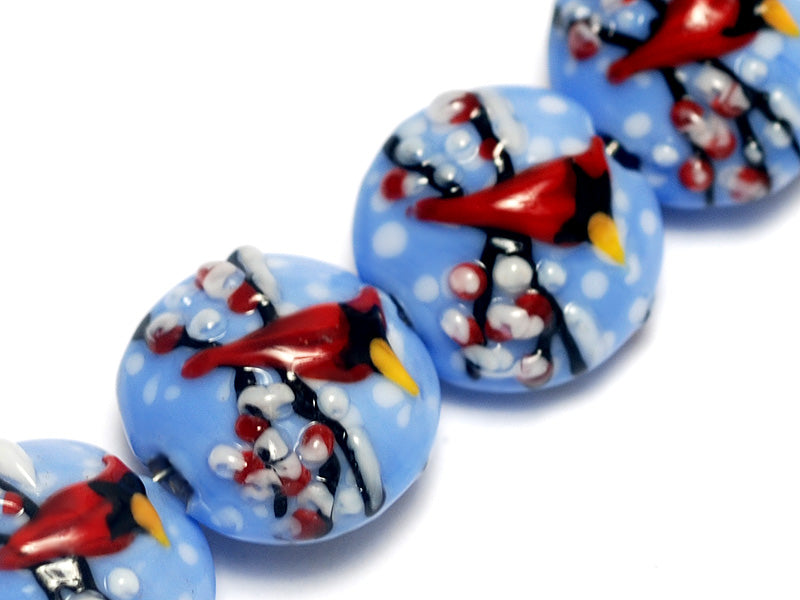 10411612 - Four Winter Red Cardinal Lentil Beads