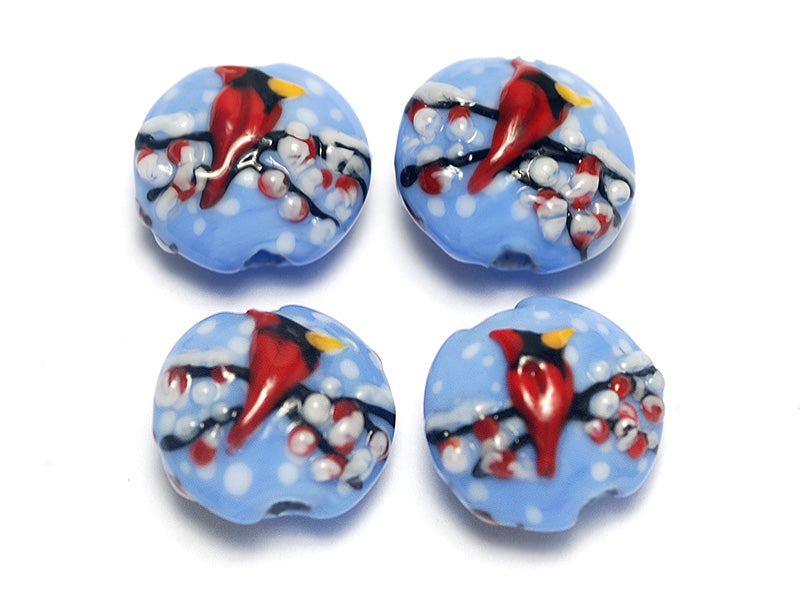 10411612 - Four Winter Red Cardinal Lentil Beads