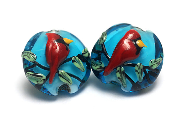 10411812 - Four Summer Red Cardinal Lentil Beads