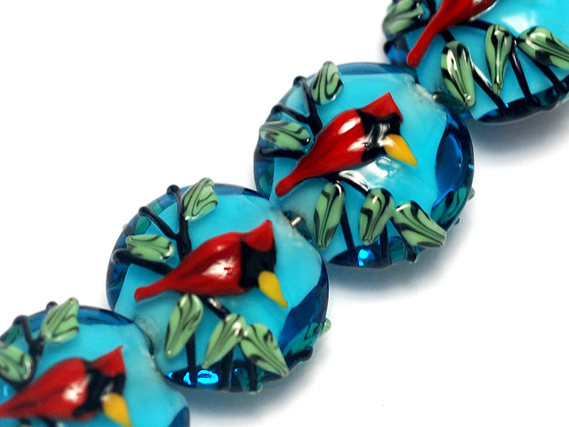 10411812 - Four Summer Red Cardinal Lentil Beads