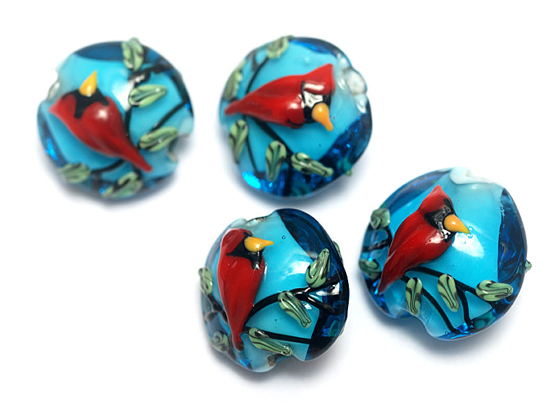10411812 - Four Summer Red Cardinal Lentil Beads