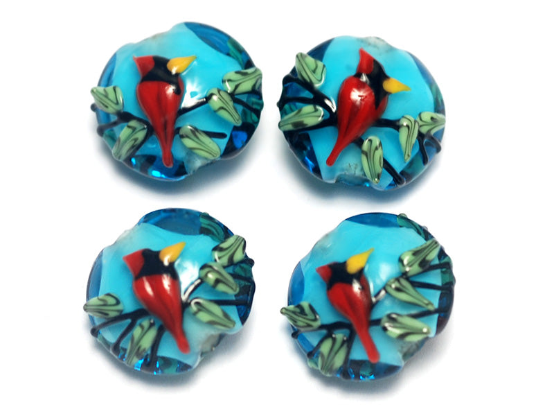 10411812 - Four Summer Red Cardinal Lentil Beads