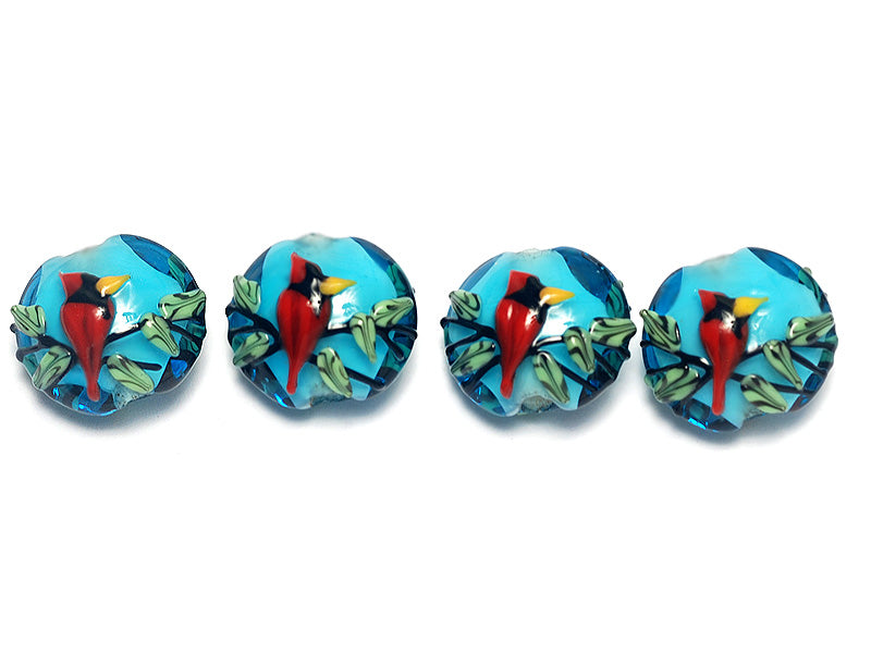 10411812 - Four Summer Red Cardinal Lentil Beads