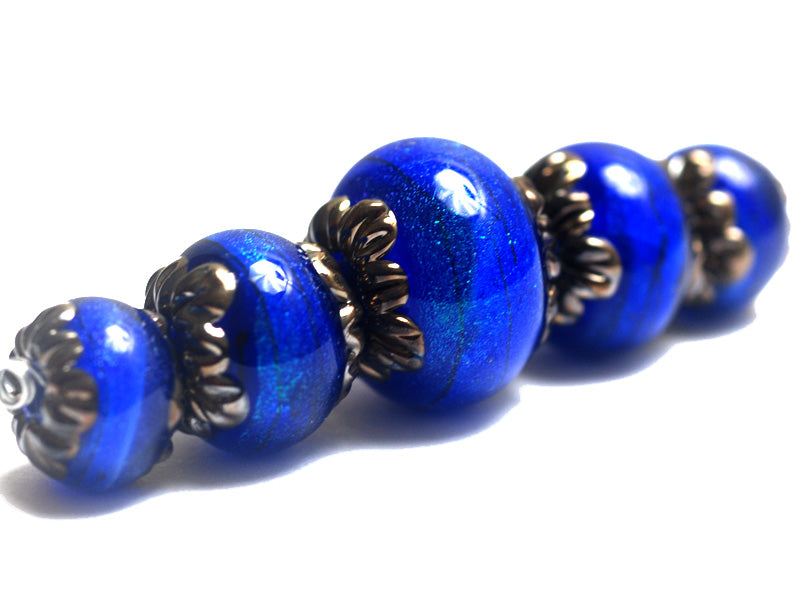 10413011 - Five Sapphire Sea Shimmer Graduated Rondelle Beads