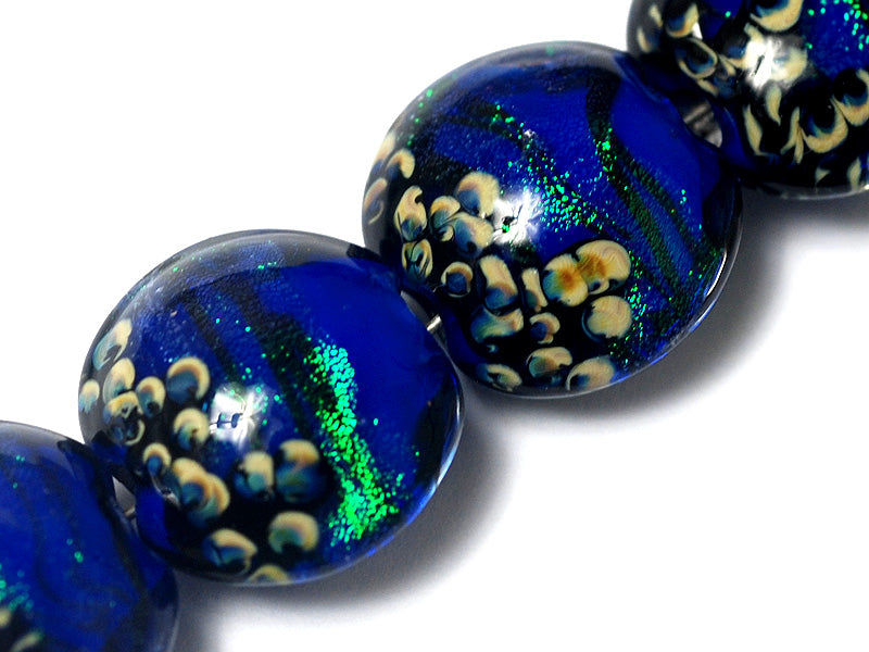 10413012 - Four Sapphire Sea Shimmer Lentil Beads