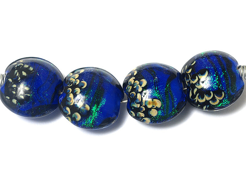 10413012 - Four Sapphire Sea Shimmer Lentil Beads